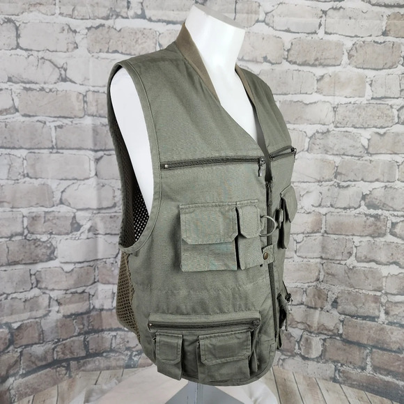 Vintage Jones New York Utility Fishing Hunting Vest Olive Green Cotton Large - Picture 7 of 15